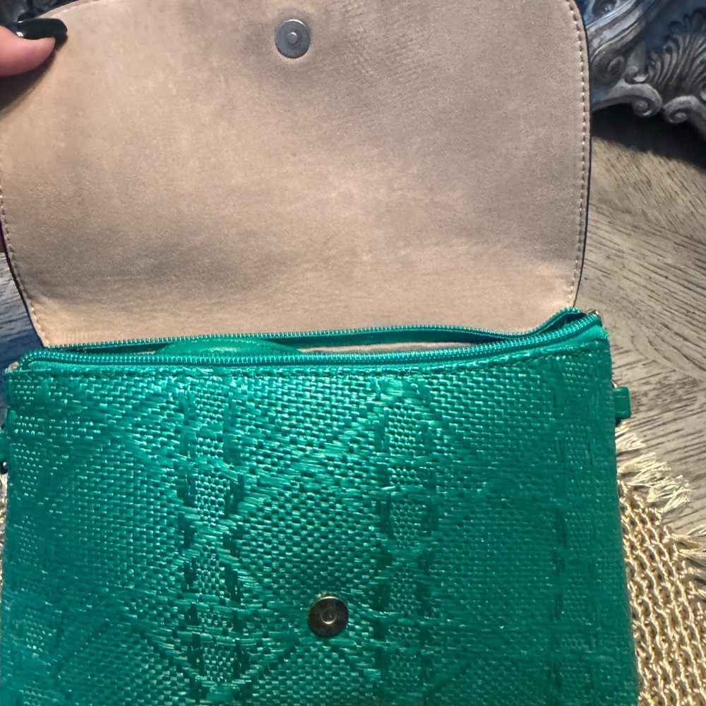 NWOT Vibrant Green Leather Clutch, Shoulder or Crossbody Bag - Picture 3 of 5